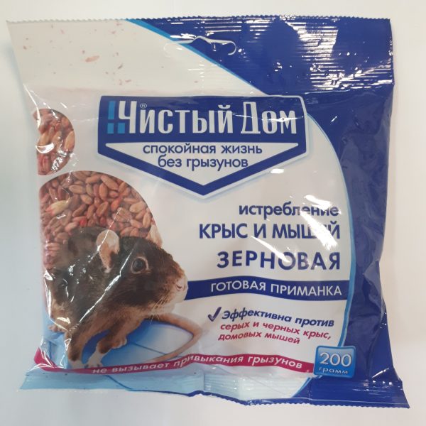 МЫШИ ЧИСТЫЙ ДОМ ЗЕРНОВАЯ ПРИМАНКА (ФОРЭТ) 200Г 10ШТ/50ШТ АРТ.03-028